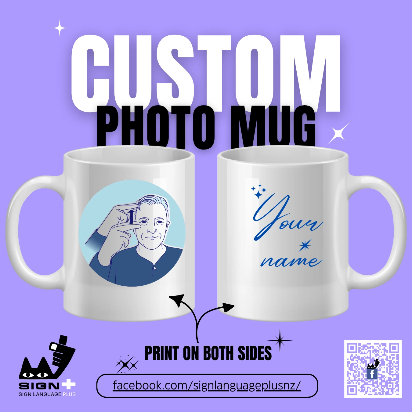 Custom sign-name artwork on a personalised mug