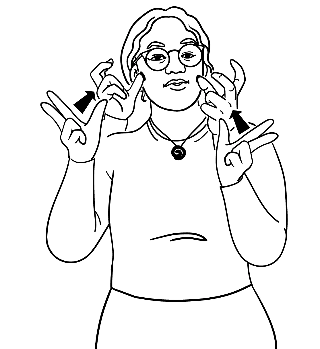 Whakarongo — a line drawing showing a signer and movement arrows