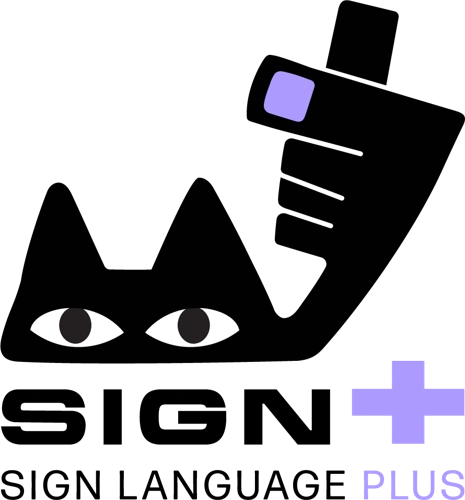SIGN+ Sign Language Plus — cat and signing hand logo